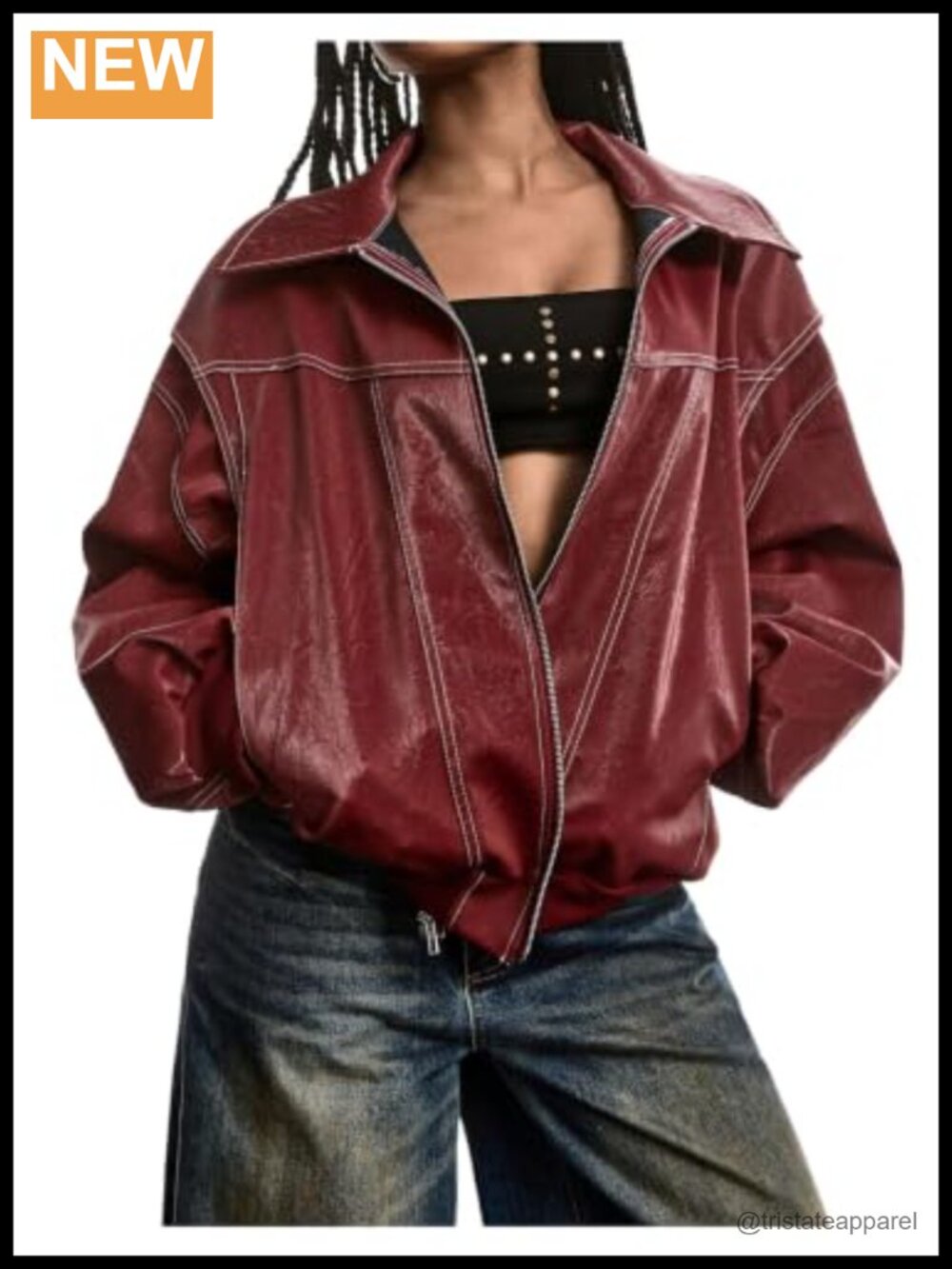 Women's Faux Leather Zip Up Motorcycle Bomber Jacket Long Sleeve Casual